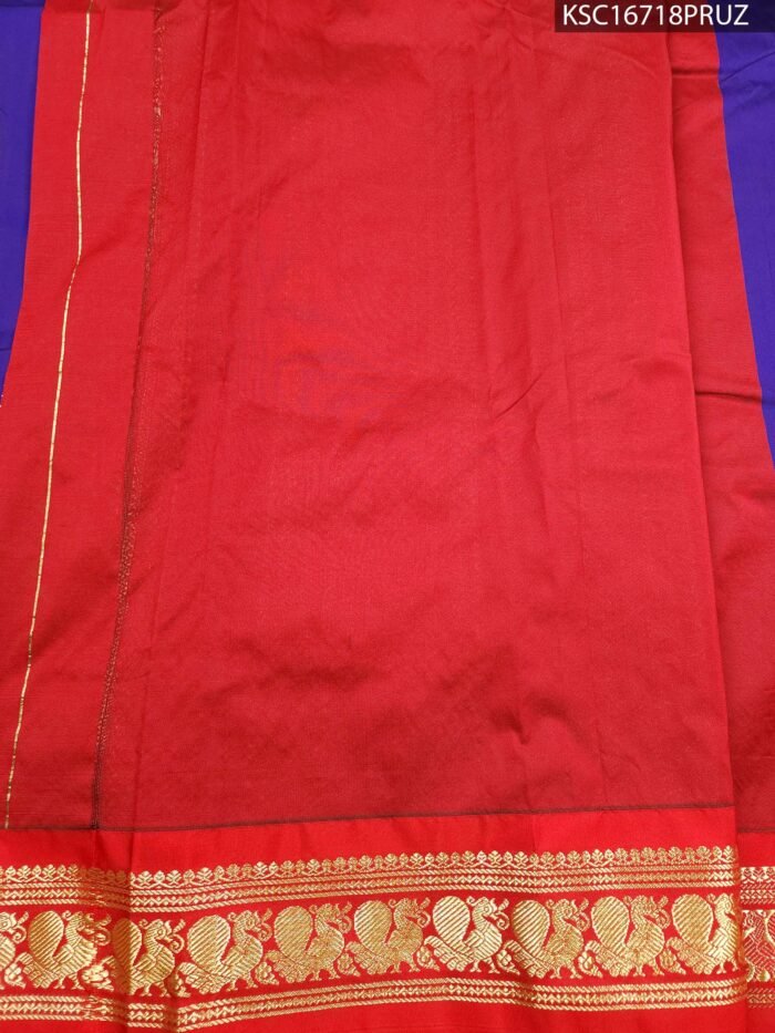 Royal Blue Blended Soft Silk Saree with Gold Motifs and Rich Red Zari Border - Image 3