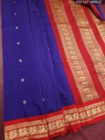 Royal Blue Blended Soft Silk Saree with Gold Motifs and Rich Red Zari Border