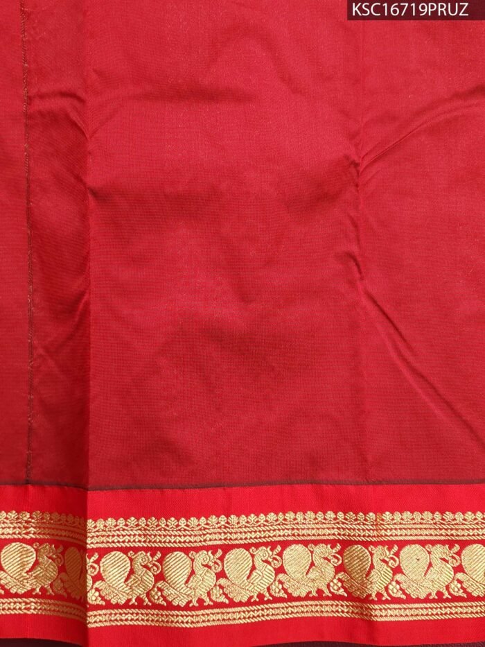 Green Blended Soft Silk Saree with Delicate Motifs and Rich Red Zari Woven Border - Image 3
