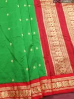 Green Blended Soft Silk Saree with Delicate Motifs and Rich Red Zari Woven Border