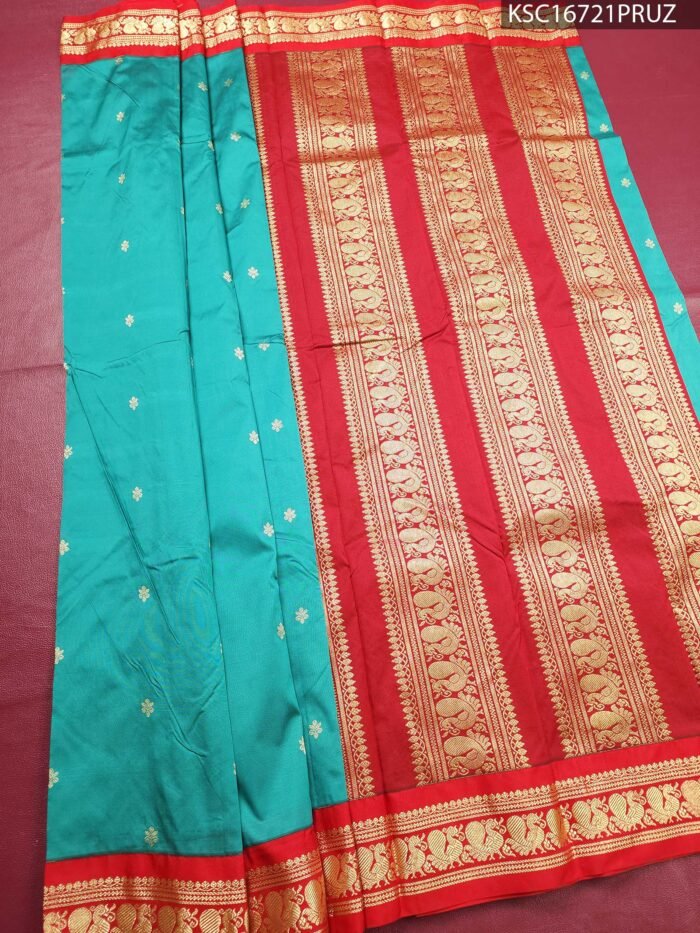 Aqua Blended Soft Silk Saree with Paisley Motifs and Rich Zari Border - Image 2