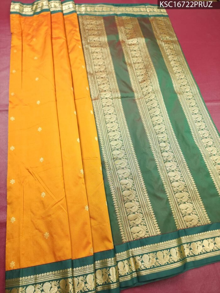 Mustard Blended Soft Silk Saree with Floral Motifs and Rich Zari Pallu - Image 2