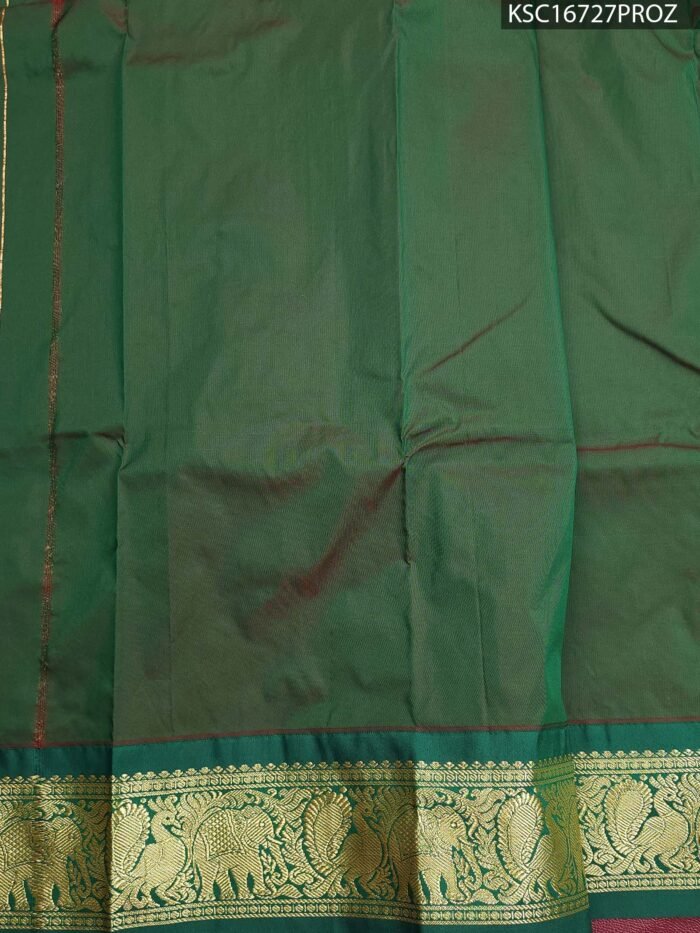 Peach and Green Blended Soft Silk Saree with Elephant Motifs and Rich Zari Border - Image 2
