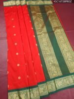 Vibrant Red Blended Soft Silk Saree with Floral Motifs and Rich Zari Green Pallu