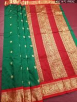 Green Blended Soft Silk Saree with Floral Motifs and Rich Zari Border - Image 2