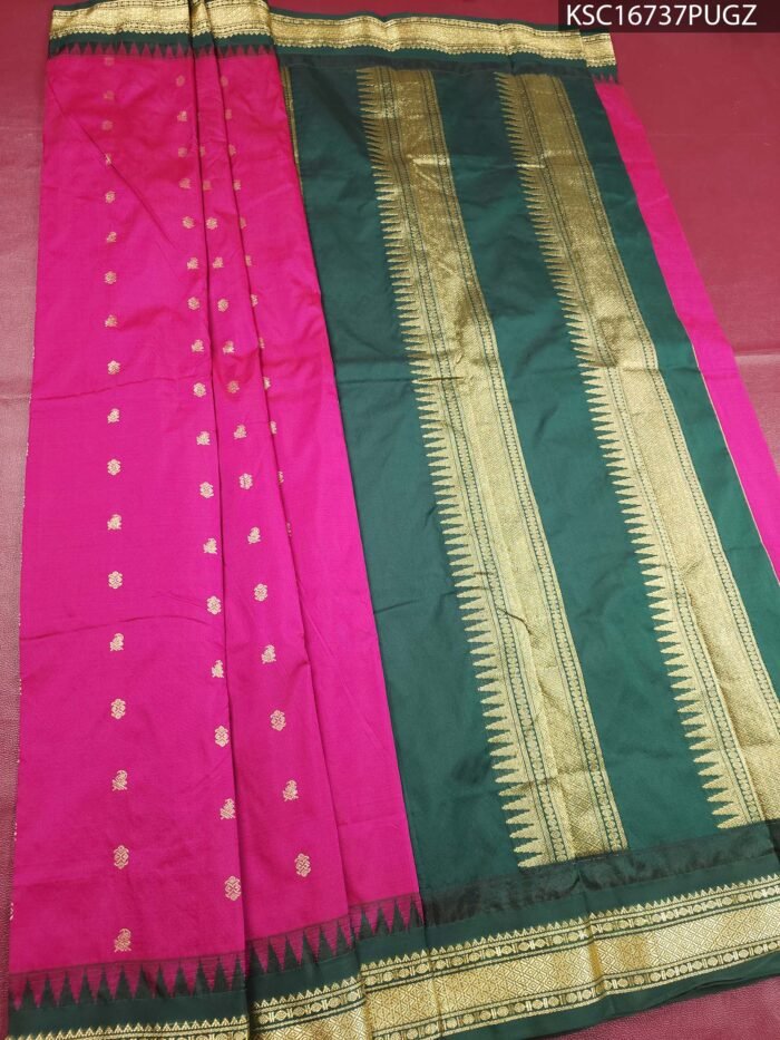 Vibrant Pink and Green Blended Soft Silk Saree with Elegant Zari Pallu and Traditional Border - Image 1