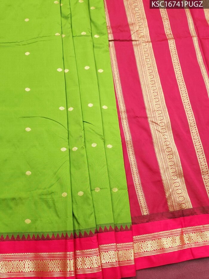 Green and Pink Blended Soft Silk Saree with Elegant Motifs and Rich Zari Woven Border - Image 1