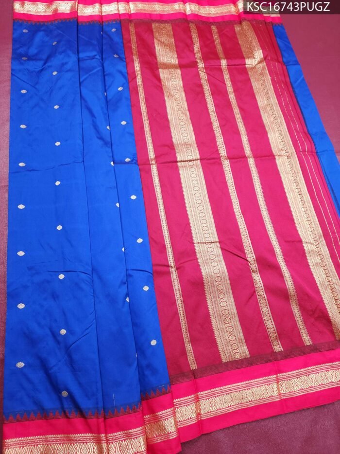 Royal blue and maroon Blended Soft Silk saree with diamond motifs and rich zari pallu - Image 1