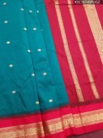 Teal Blended Soft Silk Saree with Gold Butti Motifs and Rich Maroon Zari Border