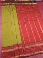 Olive Green and Maroon Blended Soft Silk Saree with Striped Pallu and Zari Border