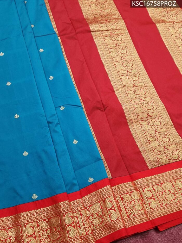 Vibrant Blue and Red Blended Soft Silk Saree with Rich Zari Border - Image 1