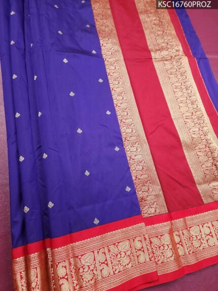 Royal Blue Blended Soft Silk Saree with Red Rich Zari Floral Border
