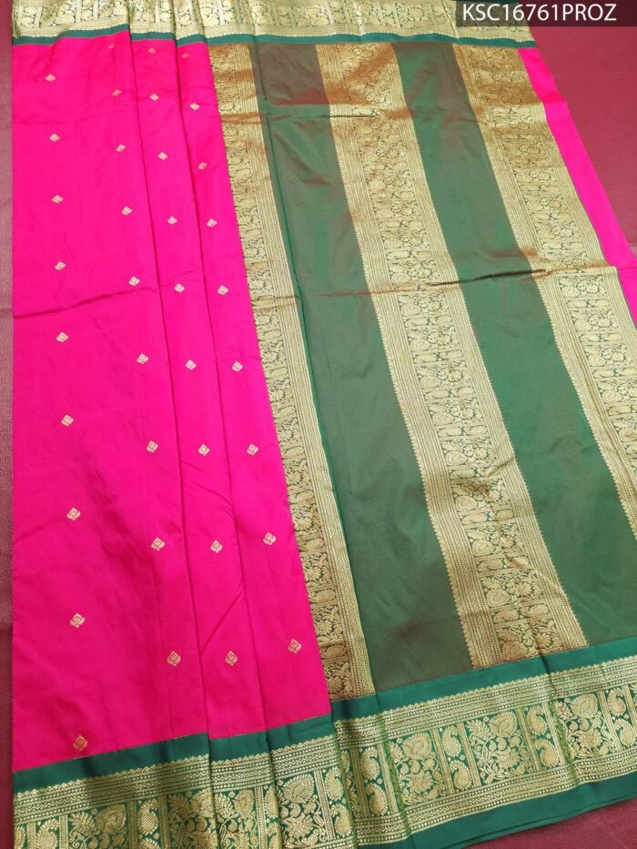 Magenta Blended Soft Silk Saree with Green Pallu and Rich Zari Border - Image 2