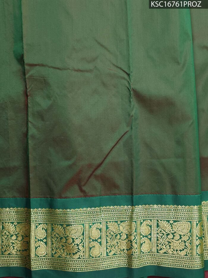 Magenta Blended Soft Silk Saree with Green Pallu and Rich Zari Border - Image 3