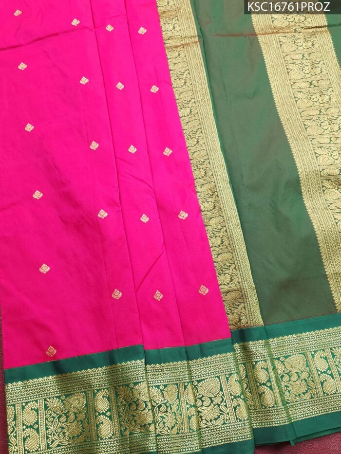 Magenta Blended Soft Silk Saree with Green Pallu and Rich Zari Border - Image 1