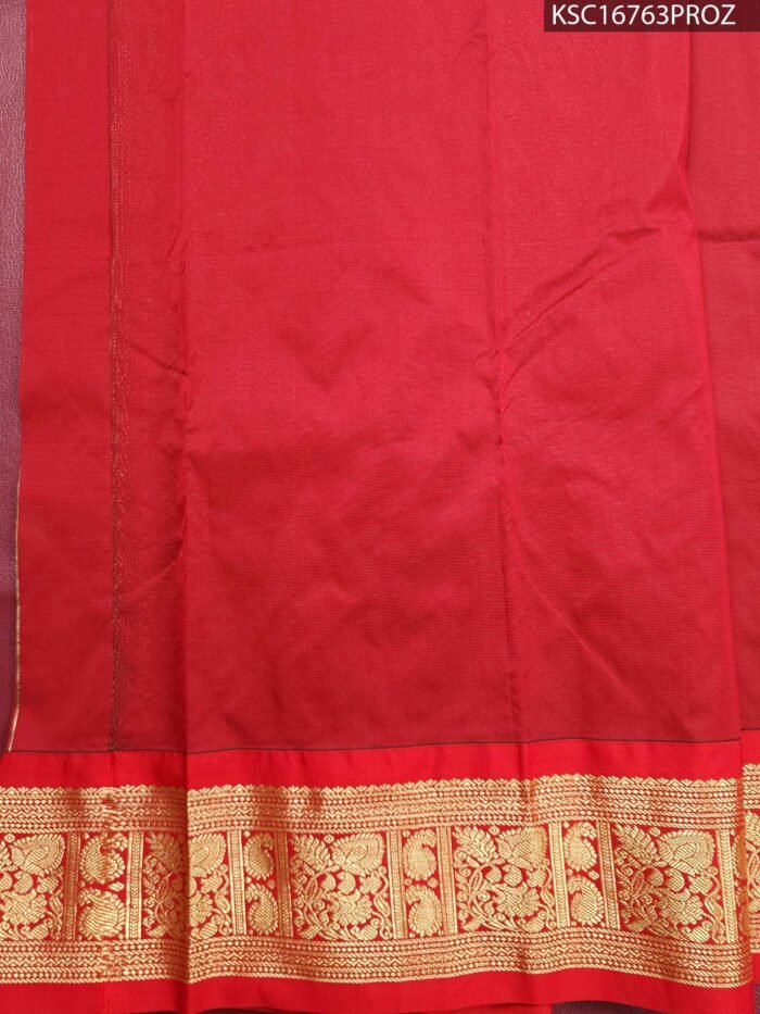 Green Blended Soft Silk Saree with Rich Zari Work and Contrasting Red Pallu - Image 3