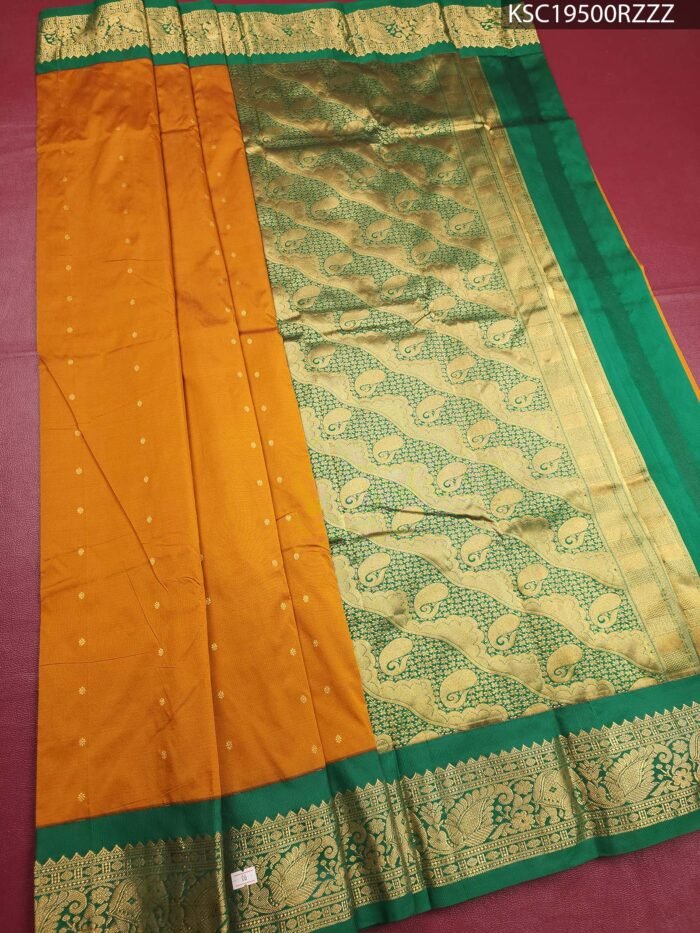 Orange Blended Soft Silk Saree with Paisley Motifs and Rich Zari Pallu - Image 1