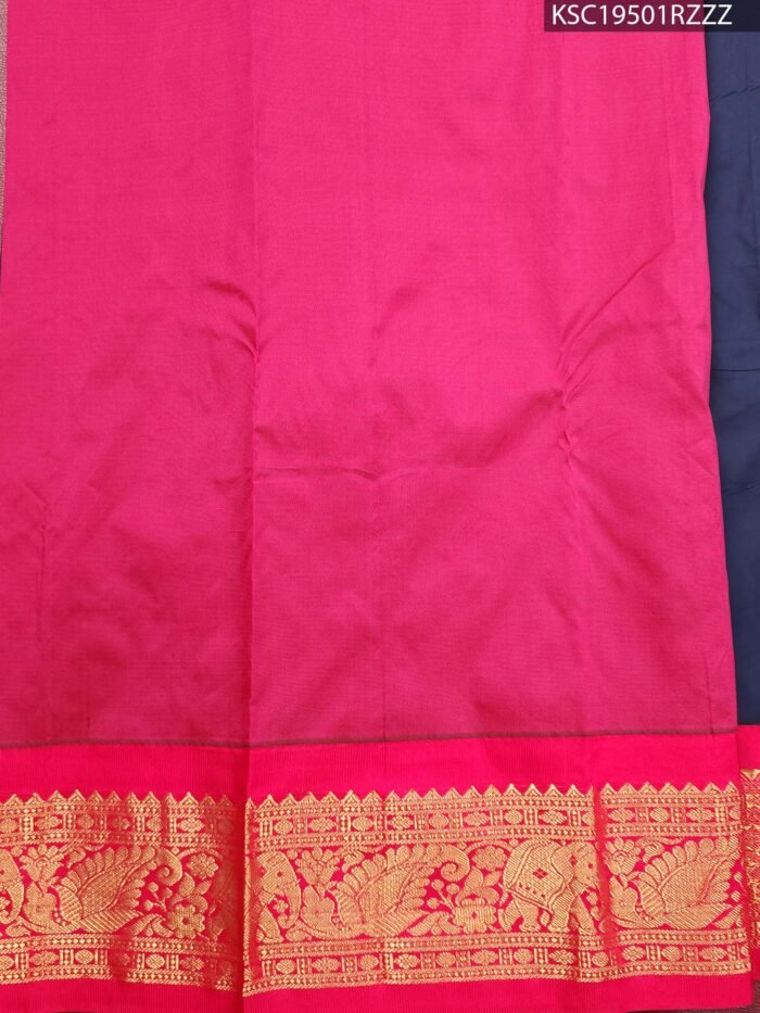 Navy Blue Blended Soft Silk Saree with Dotted Body and Rich Peacock Motif Zari Woven Border - Image 2