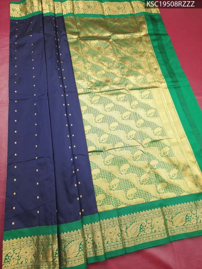 Navy Blue Blended Soft Silk Saree with Paisley Motifs and Rich Pallu - Image 1