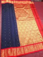 Navy Blue and Red Blended Soft Silk Saree with Rich Brocade Pallu and Intricate Peacock Zari Border