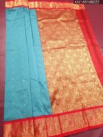 Turquoise Blended Soft Silk Saree with Delicate Motifs and Rich Red Zari Woven Border - Image 2