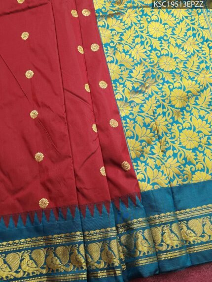 Maroon Blended Soft Silk Saree with Floral Motifs and Rich Brocade Pallu