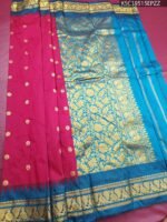 Magenta and Blue Blended Soft Silk Saree with Floral Brocade Pallu and Traditional Zari Border