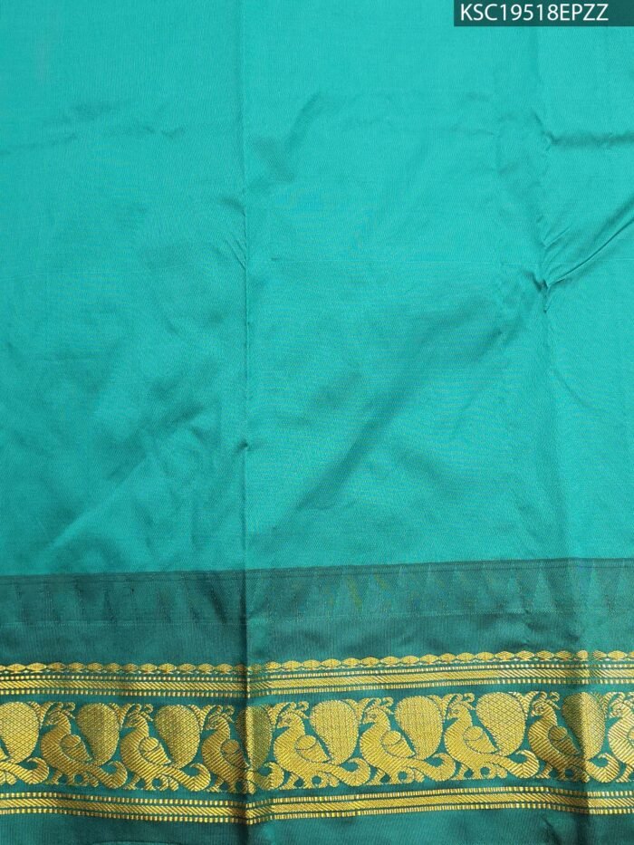 Red and Teal Coloured Blended Soft Silk Saree with Polka Dot Body and Floral Zari Border - Image 2