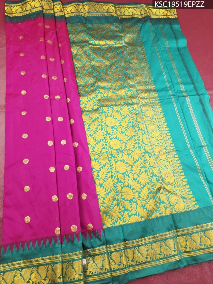 Magenta and Teal Blended Soft Silk Saree with Floral Brocade and Rich Pallu - Image 1