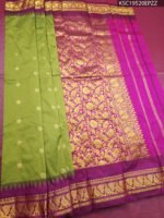 Green and Magenta Blended Soft Silk Saree with Floral Brocade and Rich Zari Border