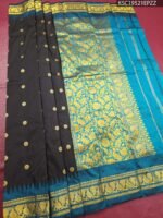 Black Coloured Blended Soft Silk Saree with Floral Motifs and Peacock Zari Border - Image 2