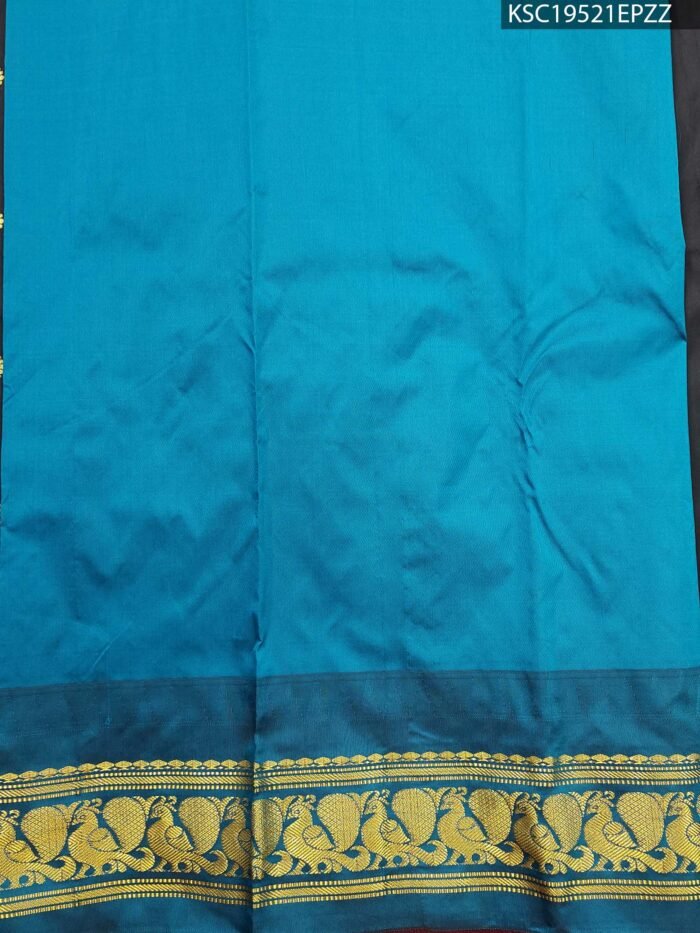 Black Coloured Blended Soft Silk Saree with Floral Motifs and Peacock Zari Border - Image 3