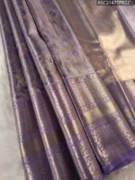 Lavender Coloured Tissue Silk Saree with Floral Brocade and Rich Zari Border
