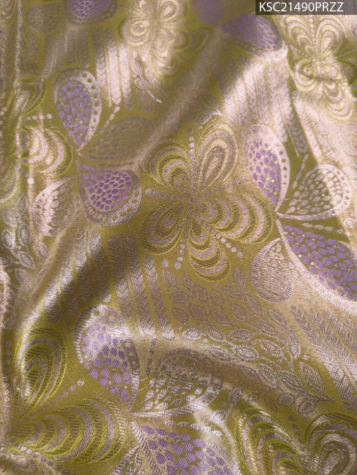 Olive and Lavender Tissue Saree with Intricate Paisley Motifs and Regal Zari Pallu - Image 2
