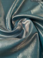 Silver and Teal Tissue Saree with Floral Motifs and Rich Zari Border - Image 4