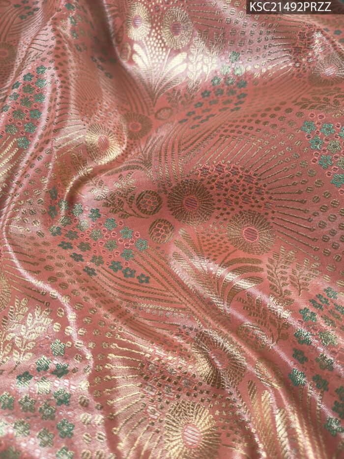 Pink and Green Tissue Saree with Intricate Motifs and Grand Zari Border - Image 2