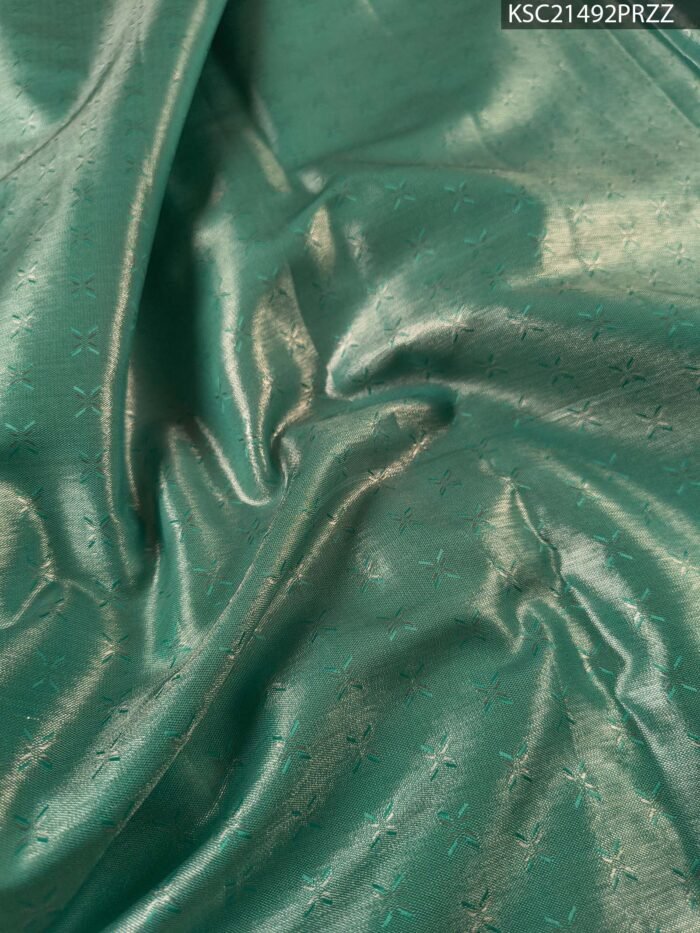 Pink and Green Tissue Saree with Intricate Motifs and Grand Zari Border - Image 4