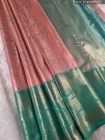 Pink and Green Tissue Saree with Intricate Motifs and Grand Zari Border