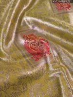 Lime Green and Gold Tissue Saree with Intricate Paisley Motifs and Rich Zari Border - Image 2