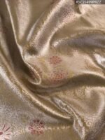 Gold and Rose Tissue Saree with Floral Zari Motifs and Rich Brocade Border - Image 2