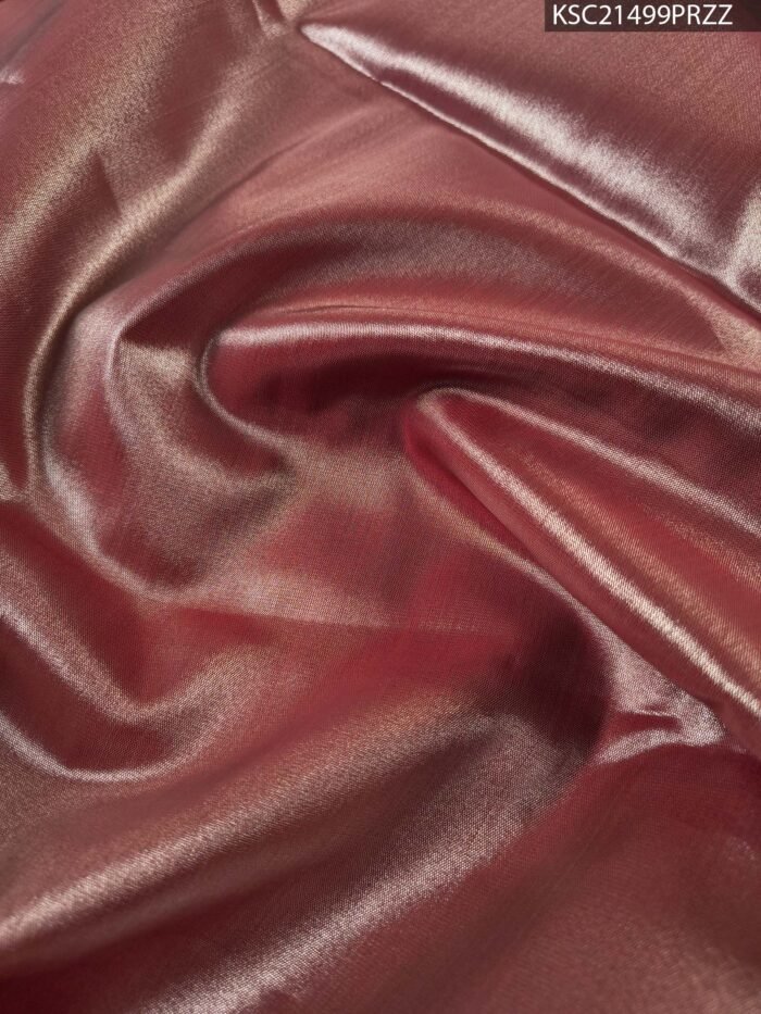 Gold and Rose Tissue Saree with Floral Zari Motifs and Rich Brocade Border - Image 4