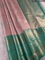 Pink and Green Coloured Tissue Silk Saree with Floral Motifs and Rich Zari Border