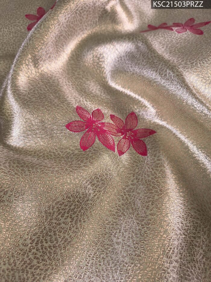 Pastel Green Tissue Saree with Floral Motifs and Rich Zari Woven Border - Image 2