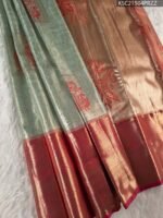 Sage Green and Gold Tissue Saree with Floral Motifs and Rich Zari Border