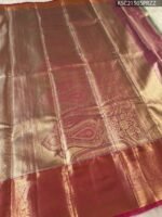 Pastel Green Tissue Saree with Floral Motifs and Rich Zari Woven Border - Image 3