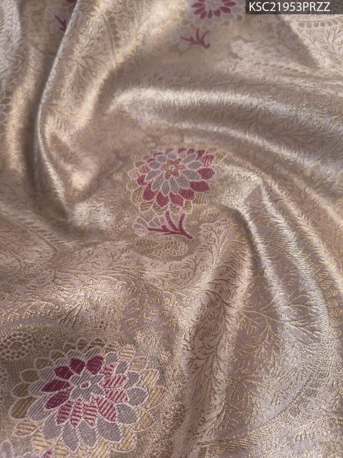 Beige Coloured Tissue Saree with Intricate Floral Motifs and Rich Zari Border - Image 2