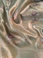 Green and Purple Tissue Saree with Rich Floral Motifs and Intricate Zari Border - Image 2