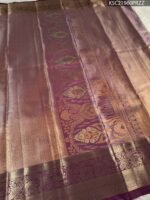 Green and Purple Tissue Saree with Rich Floral Motifs and Intricate Zari Border - Image 3
