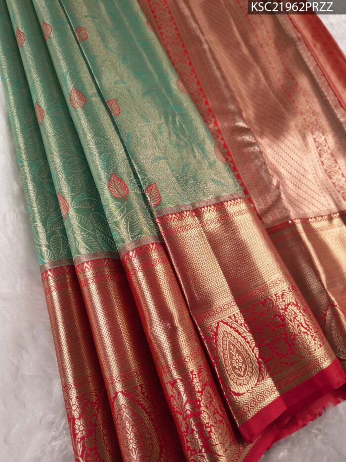 Elegant Green Tissue Saree with Intricate Zari Pallu and Rich Border - Image 1