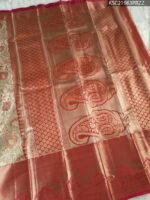 Beige and Rust Coloured Tissue Saree with Floral Brocade and Rich Zari Pallu - Image 3